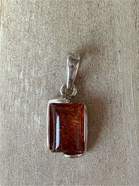 Sterling Silver Baltic Amber Rectangular Pendant - Brown Amber